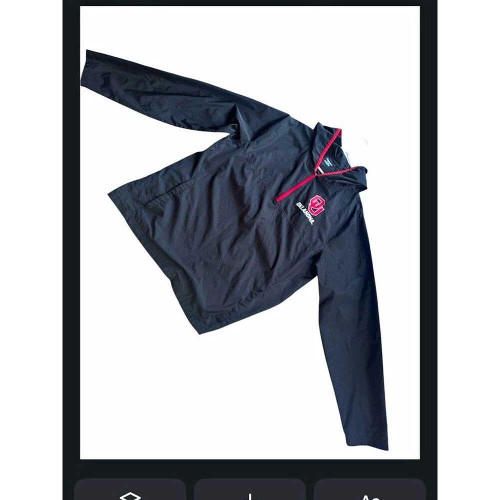 Oklahoma Sooners OU Captivating Black Red Quarter Zip Hooded Windbreaker M